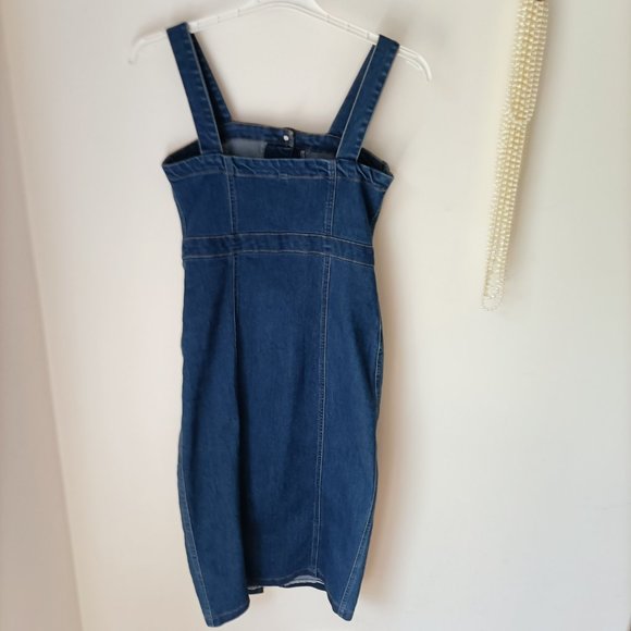 Seeker Denim Bodycon Dress Sz 8 S Button Jeans Pinafore Pencil Stretch Summer - Picture 4 of 4